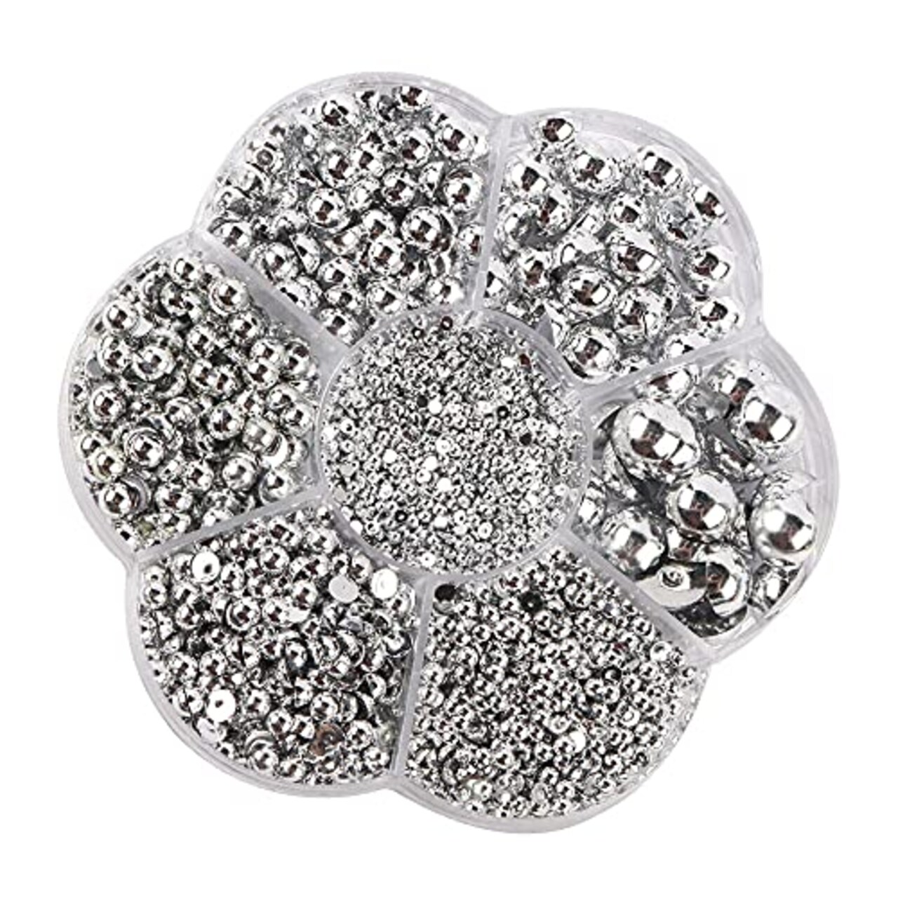 3000 Pieces 1 Box Pearls Beads Round Flatback Imitation Half Loose Beads Gem Assorted Sizes 2/3/4/5/6/8/10MM for DIY Scrapbooking Crafts(Silver)